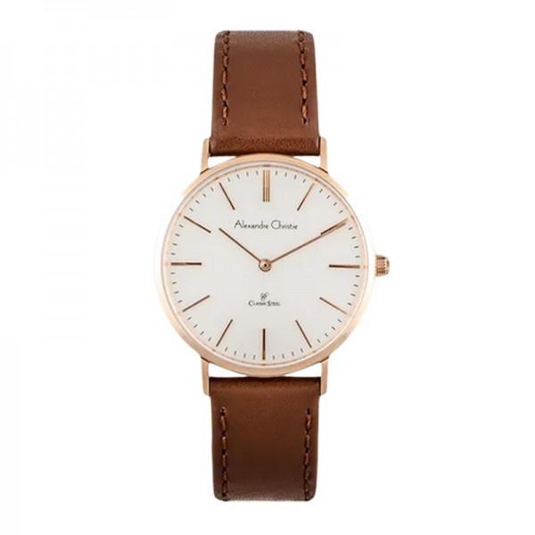 Alexandre Christie AC 8490 Rosegold White Brown Leather Lady LHLRGSL